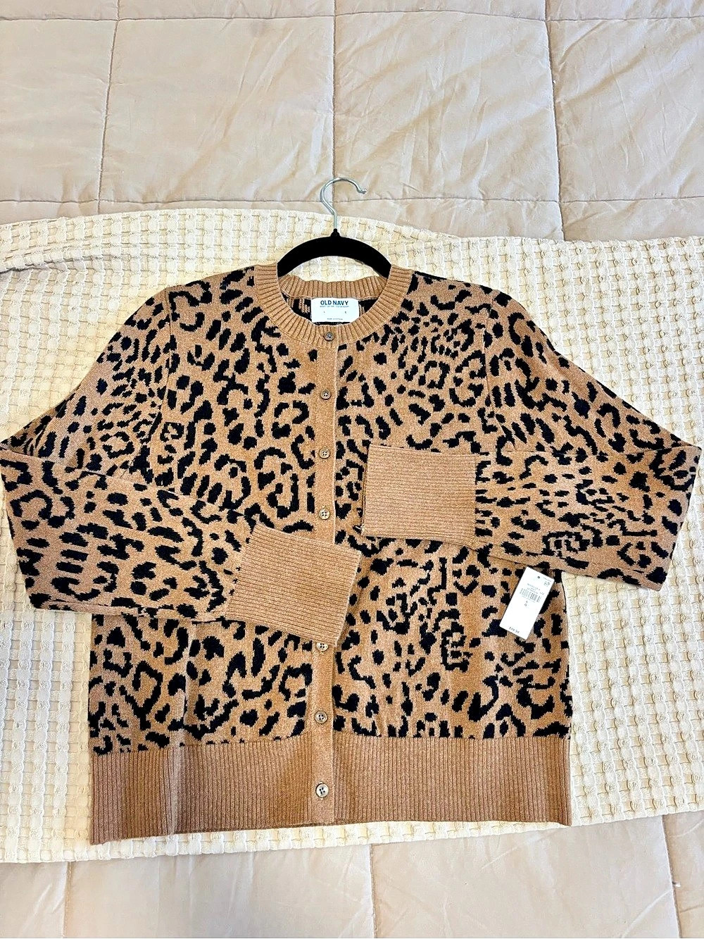 Old Navy SoSoft Crew-Neck Cardigan Sweater Brown & Black Large